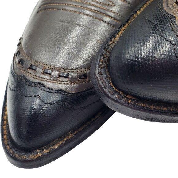 Vintage Tony Lama Men's size 9E Gray Black leather lizard wing tip Cowboy boots - Picture 4 of 16